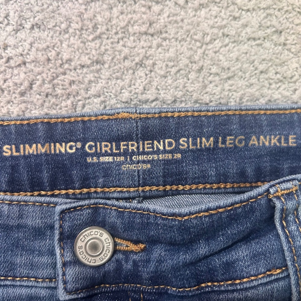 Chico's Jeans So Slimming Girlfriend Ankle 12R Floral Embroidered Cottagecore - Picture 5 of 10